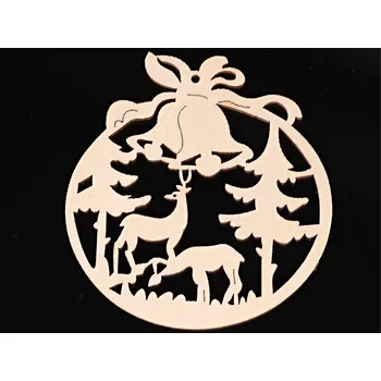 Vánoční ozdoba Magieprirody.cz Dřevěná ozdoba zvonky s jelenem v lese 98 × 92 × 3 mm #BD03 vánoční dekorace