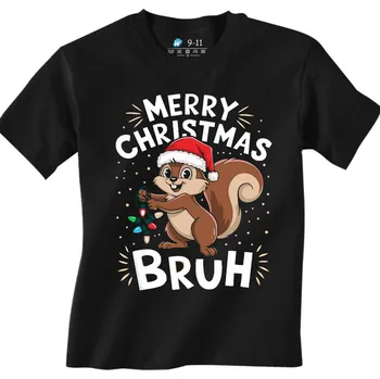 Dívčí tričko Wolken.cz Dětské tričko Vánoční Veverka Merry Christmas Bruh Černá