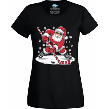 Dámské tričko Dámské tričko Hokejový Útočík Santa (Velikost: XL, Barva: Černá)