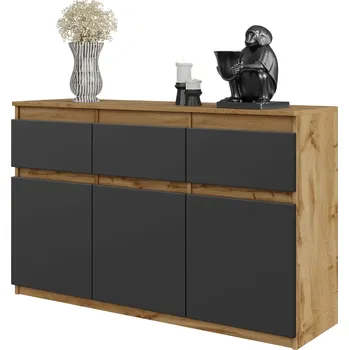 Komoda Komoda Furnica Noah dub wotan/grafit 3 zásuvky 3 dvířka