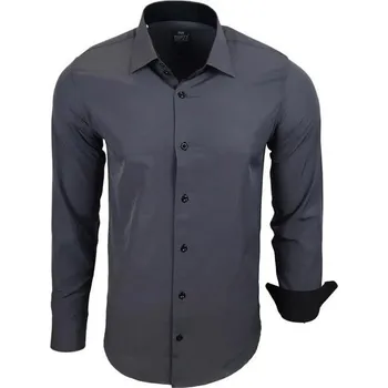 RUSTY NEAL košile pánská R-44 dlouhý rukáv slim fit 6XL tmavě šedá