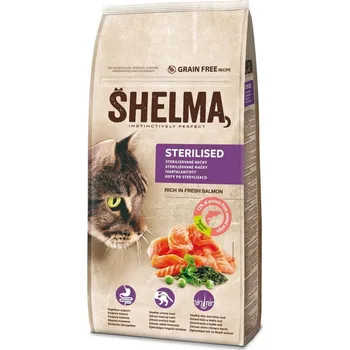 Krmivo pro kočku Suché krmivo pro kočky Shelma Sterilised Premium Bezobilné s lososem 8 kg