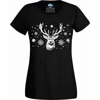 Dámské tričko Dámské tričko Jelen ve Sněhu (Velikost: XL, Barva: Černá)