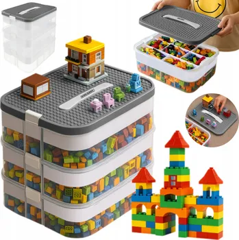 Úložný box Úložný box na hračky, kostky, organizér 22l s přihrádkami, velký, 3patrový