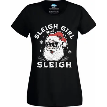 Dámské tričko Dámské tričko Cool Santa Sleigh Girl Sleigh (Velikost: XXL, Barva: Černá)