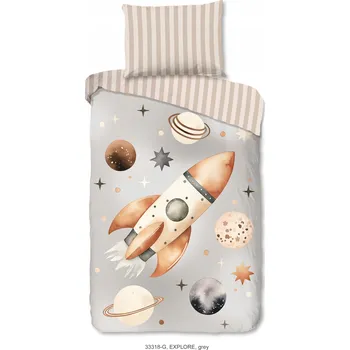 Povlečení POVLEČENÍ BÉŽOVÉ BAVLNĚNÉ 140X200 RAKIETA KOSMOS PLANETY