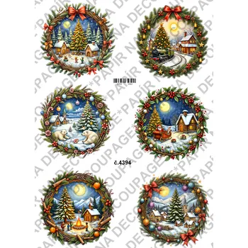 Umělecký papír Rýžový a soft papír na decoupage - Vánoční kolečka - KB4394 Materiál: Soft, Rozměr: A4