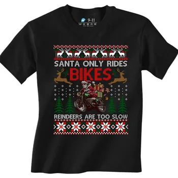 Chlapecké tričko Dětské tričko Santa na Motorce (Velikost: 7-8, Barva: Černá)