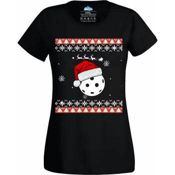 Dámské tričko Dámské tričko Vánoční Florbalový Míček (Velikost: XS, Barva: Černá)