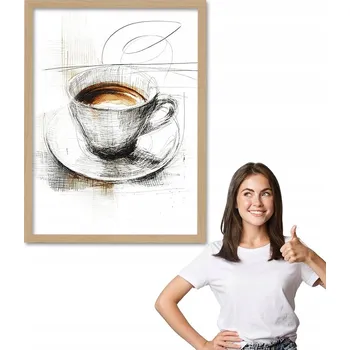 Obraz Obraz s rámem, vzor KÁVA GRAFICKÁ SKICA + dřevěný rámeček 50x70 do kuchyně