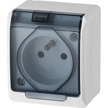 Elektrická zásuvka Jednotlivá zásuvka s uzemněním, hermetická na omítku, bílá, IP44 230V Hermes