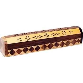 Vonná tyčinka Mani Bhadra Mani Bhadra Stojánek na vonné tyčinky truhlička dva druhy dřeva, 30 cm