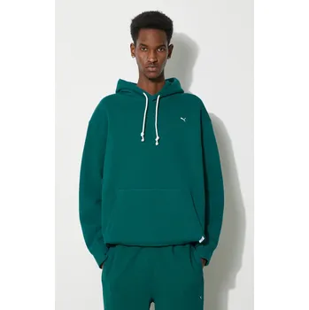 Pánská mikina Bavlněná mikina Puma MMQ pánská, zelená barva, s kapucí, melanžová, 624011, L, 69X