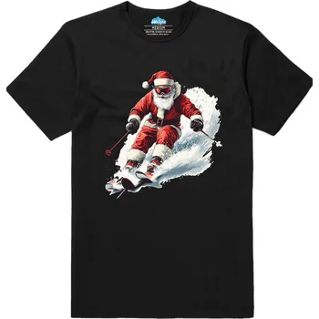 Pánské tričko Pánské tričko Santa na Lyžích (Velikost: L, Barva: Černá)