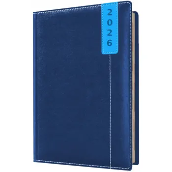 Diář Týdenní diář A5 2026, knižní, modrý, s ražbou na obálce