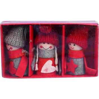 Vánoční dekorace VÁNOČNÍ OZDOBY - SADA POSTAVIČEK CHLAPCŮ A DÍVEK ČERVENO-ŠEDÉ