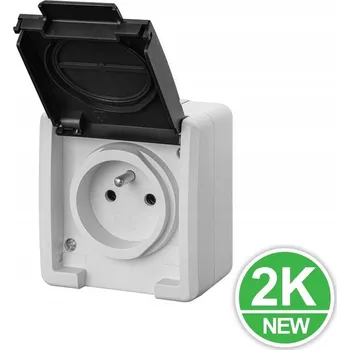 Elektrická zásuvka Jednoduchá vodotěsná zásuvka IP55 nástěnná šedá AQUANT 2K EPN 5041-10