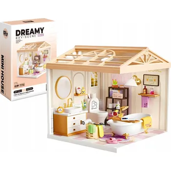 Domeček pro panenku Miniaturní domeček pro panenky DIY - KOUPELNA, Model, LED, 101 DÍLŮ.