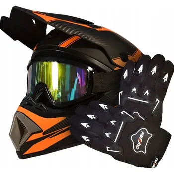 Helma na motorku SADA ENDURO PŘILBA BRÝLE RUKAVICE NA CROSS ČTYŘKOLKU BMX KOLOBĚŽKU S