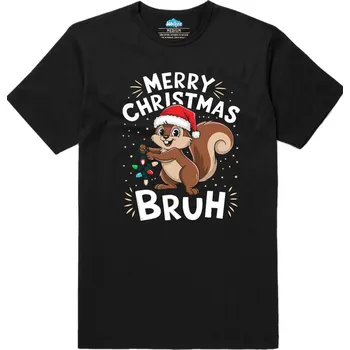 Pánské tričko Wolken.cz Vánoční Veverka Merry Christmas Bruh Černá S