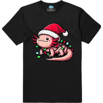 Pánské tričko Pánské tričko Vánoční Růžový Axolotl (Velikost: XL, Barva: Černá)