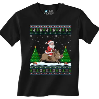 Chlapecké tričko Dětské tričko Santa na Praseti (Velikost: 7-8, Barva: Černá)