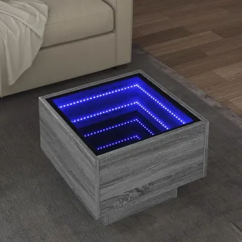Konferenční stolek vidaXL Odkládací stolek s LED šedý sonoma 40x40x30 cm kompozitní dřevo