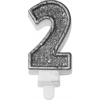 Dortová svíčka Svíčka číslice premium č. 2 stříbrná 7.3cm