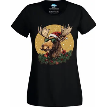 Dámské tričko Dámské tričko Vánoční Los v Brýlích (Velikost: XXL, Barva: Černá)