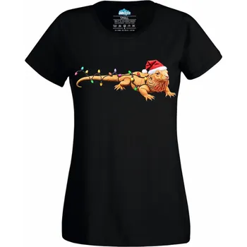 Dámské tričko Dámské tričko Vánoční Agama Vousatá (Velikost: XL, Barva: Černá)