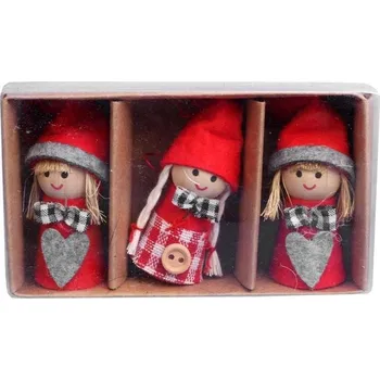 Vánoční ozdoba SADA 3 ČERVENO-ŠEDÝCH VÁNOČNÍCH OZDOB VE TVARU HOLČIČEK