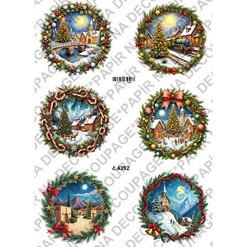 Umělecký papír Rýžový a soft papír na decoupage - Vánoční kolečka - KB4392 Materiál: Soft, Rozměr: A4