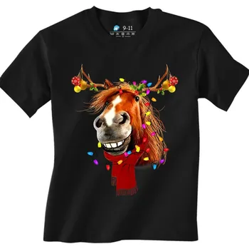 Chlapecké tričko Dětské tričko Vánoční Kůň s Ozdobami (Velikost: 3-4, Barva: Černá)