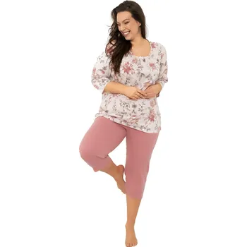 Dámské pyžamo Dámské pyžamo ITALIAN FASHION BETULA 3/4+3/4 print/cihlová XL 0