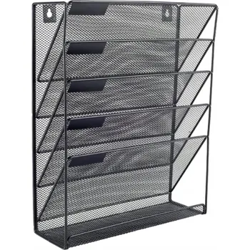 Kovový organizér na dokumenty A4 černý, 6 přihrádek, montáž na zeď