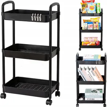 police MOBILNÍ REGÁL POLICE MOBILNÍ NA KOLEČKÁCH VOZÍK PŘENOSNÝ 3 POLICE ČERNÝ