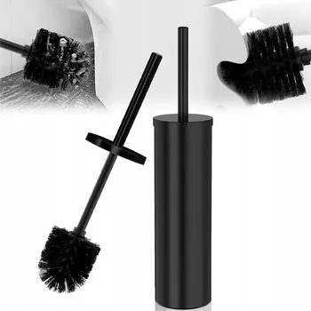 WC štětka Černý WC kartáč volně stojící s nerezovým zásobníkem