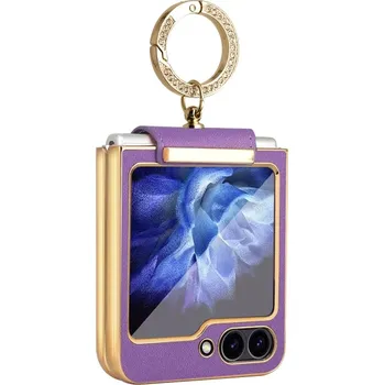Pouzdro na mobilní telefon TECH-PROTECT 83625 LEATHER Kryt s držákem pro Samsung Galaxy Z Flip7 FE 5G / Flip6 5G fialový