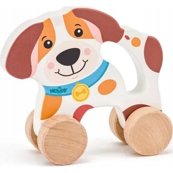 Dřevěná hračka Woody DŘEVO Pes na kolečkách s držadlem baby (dřevěná hračka)