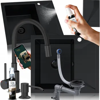 Granitový dřez Jednokomorový granitový dřez Sink Quality OBSIDIAN černý