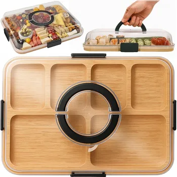 Kuchyňské prkénko Bambusové prkénko na sýry a chuťovky Wellhaus s poklopem na piknik