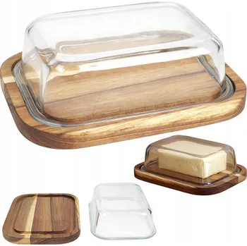 Dóza na potraviny Máslenka Aria akácie sklo obdélníková máslenka nádoba na máslo 20 cm