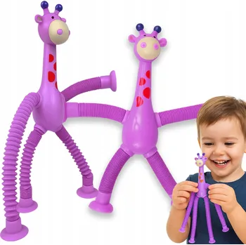 Hračka pro nejmenší ŽIRAFA POP TUBE ROZTAHOVACÍ TRUBKA S PŘÍSAVKAMI SENZORICKÁ HRAČKA TRUBIČKY