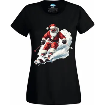 Dámské tričko Dámské tričko Santa na Lyžích (Velikost: L, Barva: Černá)