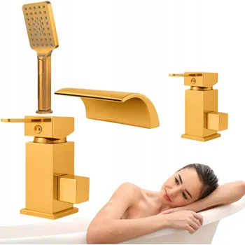 Vodovodní baterie Dvouuchytová vanová a sprchová baterie na okraj vany Silla Cascade zlatá