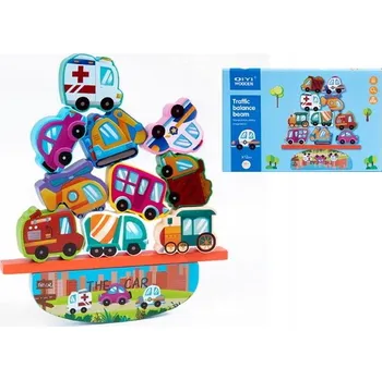 Dřevěná hračka STAVEBNICE EDUKAČNÍ KOSTKY BALANČNÍ DOPRAVNÍ PROSTŘEDKY AUTA ROVNOVÁHA