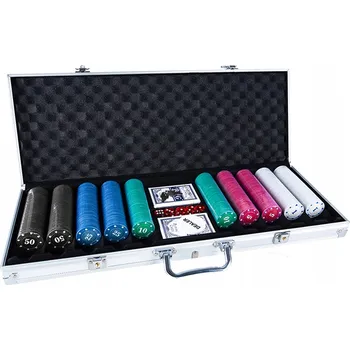 Pokerové sada Pokerový Set 500 Žetonů Kufr Karty Texas Kostky Žetony Velký Poker