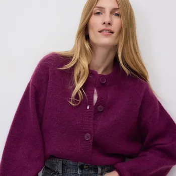 Dámský svetr Reserved - Kardigan s&nbsp;příměsí vlny - tmavě fialová - 234HI-49M - 234HI-49M-S