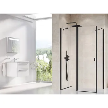 Sprchové dveře Ravak Chrome sprchové dveře 110 cm sklopné černá matný/průhledné sklo 1QVD0300Z1
