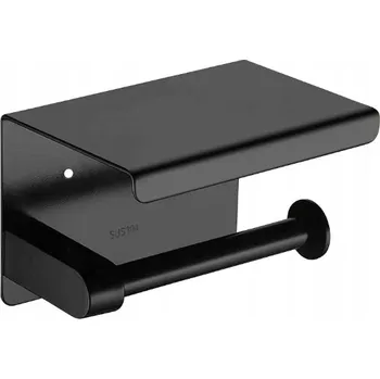 Černý kovový držák toaletního papíru s poličkou na telefon